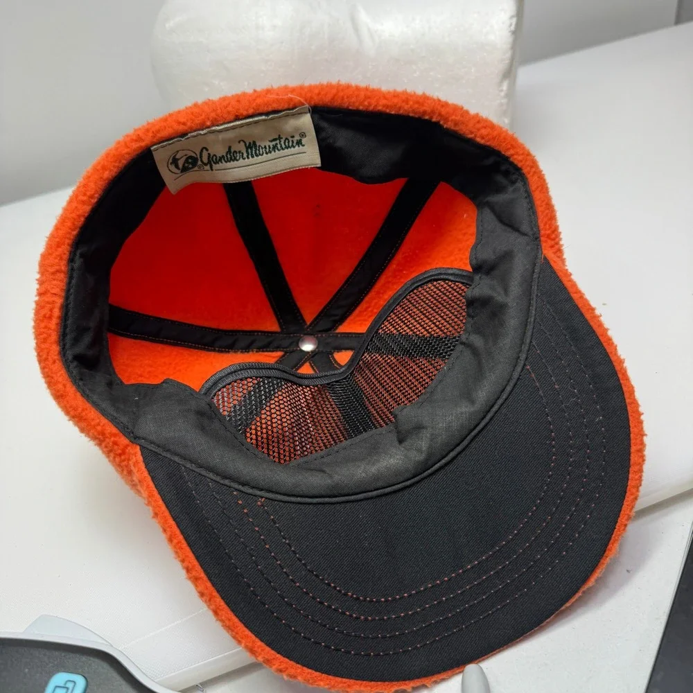 Vintage Gander Mountain Fleece Hat Mens Large Orange USA Made Hunting Safety Cap